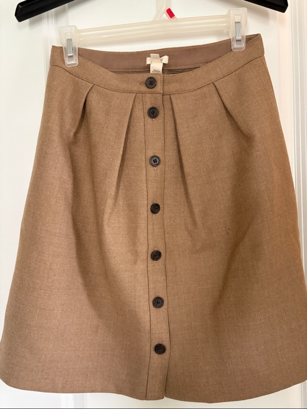 J. Crew Camel Button-Front A-Line wool Skirt